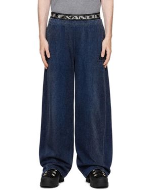 Alexander Wang Logo Elastic Brushed Denim Joggers - Blue