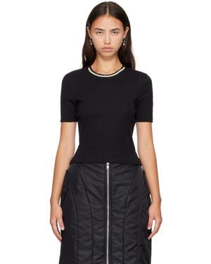 Simone Rocha Embellished Cropped Pointelle T-Shirt - Black