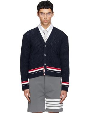 Thom Browne Float Ripple Stitch Rwb Cardigan - Blue