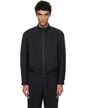 Amomento Wool Stripe Zip-Up Jacket - Black
