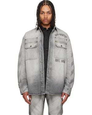 Off-White c/o Virgil Abloh Diagonal Embroidered Denim Military Overshirt - Grey
