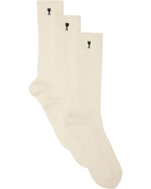 Ami Paris Three-Pack Off- Ami De Coeur Socks - Natural