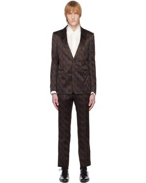 Dries Van Noten ブラウン シングルブレスト スーツ - ブラック