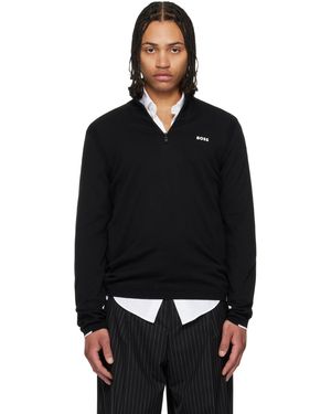 BOSS Cotton Quarter Zip Track Jacket - Black