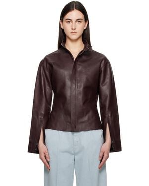 Victoria Beckham バーガンディ Sculptural レザージャケット - ブラウン