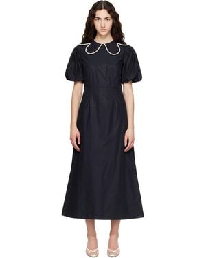 Simone Rocha Puff Sleeve Petal Collar Midi Dress - Blue