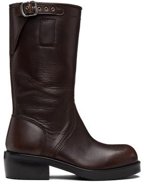 Dries Van Noten Leather Biker Boots - Brown