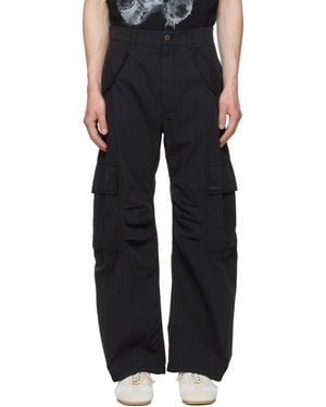 we11done Crescent Shirring Cargo Trousers - Black