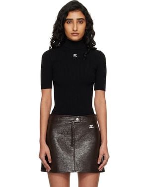 Courreges Reedition Short Sleeves Rib Knit Turtleneck - Black