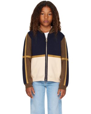 Chloé キッズ｜ネイビー カラーブロック ニット ジップアップフーディ - ブルー