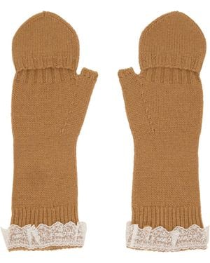 Ganni Wool Yak Lace Mittens - Natural