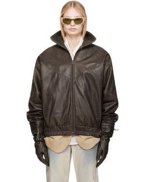 Acne Studios ブラウン エンボスロゴ レザージャケット - ブラック