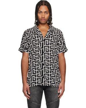 Balmain Off- & Monogrammed Print Pyjama Shirt - Black