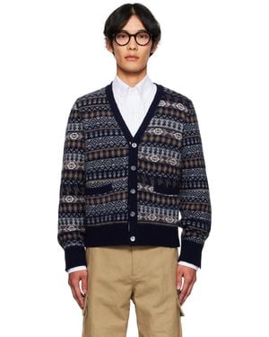 Thom Browne Funmix Fair Aile Jacquard V-Neck Cardigan - Blue