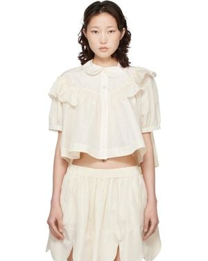 Simone Rocha Off- Cropped Puff Sleeve Ruffle Frill Shirt - Natural