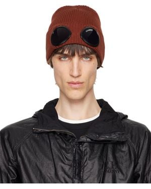 C.P. Company Burgundy Cotton Goggle Beanie - Black