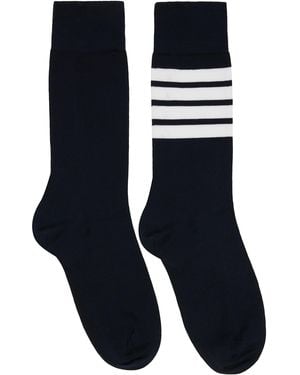 Thom Browne Cotton 4-Bar Mid Calf Socks - Black