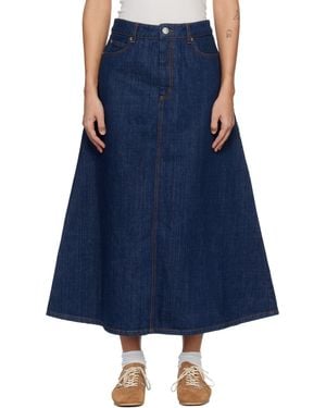 Ami Paris Cotton Denim Maxi Skirt - Blue