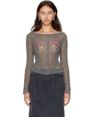 ShuShu/Tong Beaded Floral Embellished Cardigan - Grey