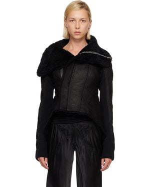 Rick Owens Blouson Noir En Peau Retournée À Ourlet Naska