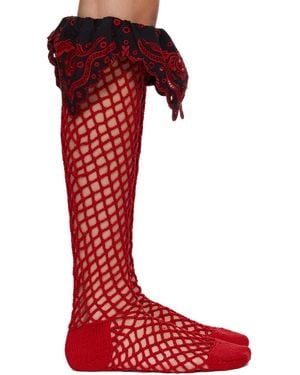 Chopova Lowena Crochet Net Socks - Red