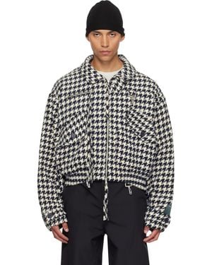 Reese Cooper ネイビー＆ホワイト Houndstooth ストームシールド ジャケット - ブラック