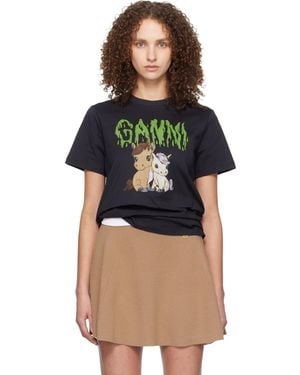Ganni Graphic Cotton T-Shirt - Black