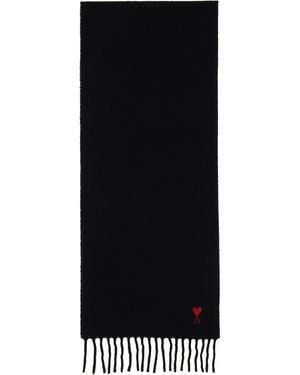 Ami Paris Écharpe Noire En Laine À Logo Ami De Cœur