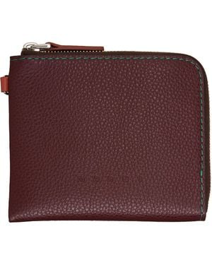 Marni Burgundy Contrast Stitching Leather Zip Wallet - Purple