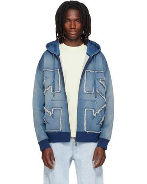 Off-White c/o Virgil Abloh Distressed Arrow Skate Zip Hoodie - Blue