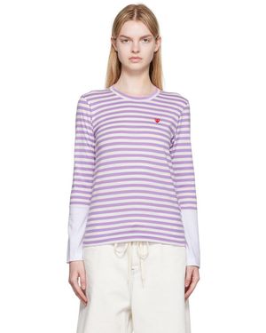 COMME DES GARÇONS PLAY ホワイト＆パープル スモール ハート パッチ 長袖Tシャツ