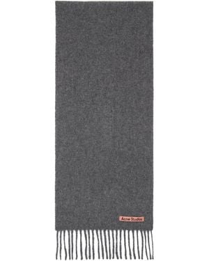 Acne Studios グレー スキニー フリンジ ウール マフラー - ブラック