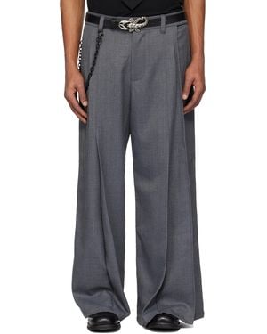 NULLUS Belted Large Pleated Pants - Black