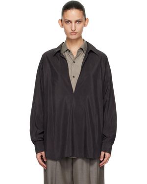 Ssstein Chemise Brune En Soie Et Nylon À Col Italien Ouvert - Noir