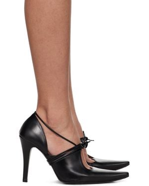 Pushbutton Self Tie Strap Heels - Brown