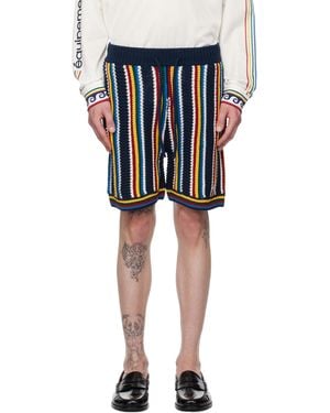 CASABLANCA ネイビー Stripe Crochet ショートパンツ - ブラック