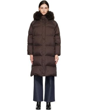 Yves Salomon Waterproof Technical Lambswool Trim Long Down Jacket - Brown