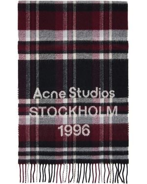 Acne Studios Burgundy Logo Fringe Scarf - Multicolour