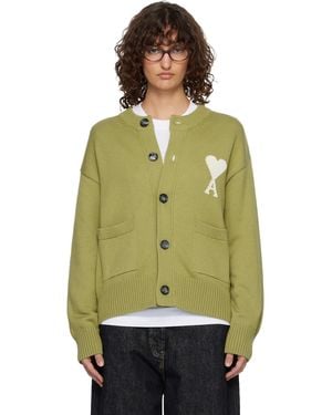 Ami Paris Wool Crewneck Ami De Coeur Cardigan - Green