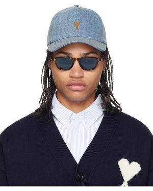 Ami Paris ブルー Ami De Coeur Embroidery デニム キャップ