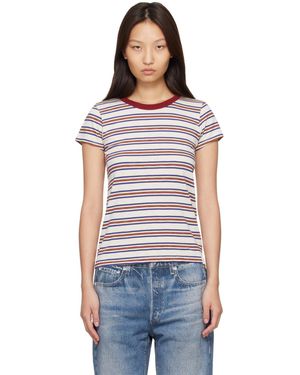 Rag & Bone T-Shirt Blanc Cassé En Coton Flammé À Rayures - Bleu