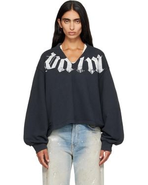 Palm Angels Pull Molletonné Ample Noir À Gros Logo - Bleu