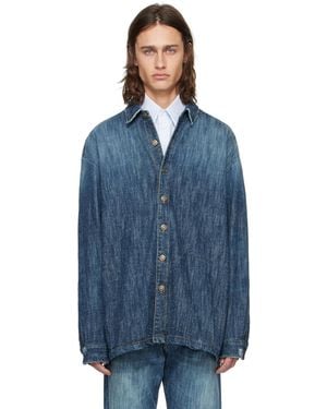 424 Chemise Bleue En Denim À Effet Délavé - Blanc