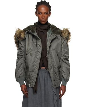 Junya Watanabe Khaki Faux-Fur Hood Bomber Jacket - Black