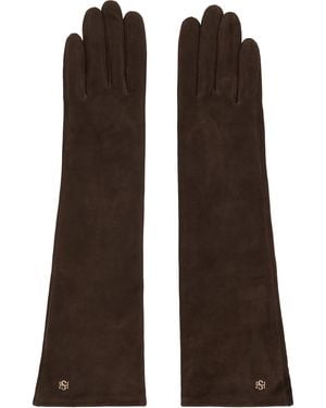 Handsome Stockholm Essentials Long Suede Gloves - Brown