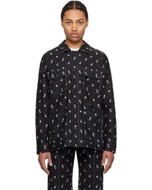 Anna Sui Embroidered Roses Barn Denim Jacket - Black