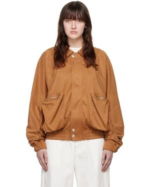 lesugiatelier Tan Embroidered Faux-Leather Bomber Jacket - Brown