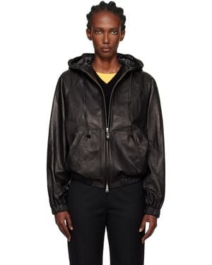 NOTHING WRITTEN Hooded Leather Blouson Jacket - Black