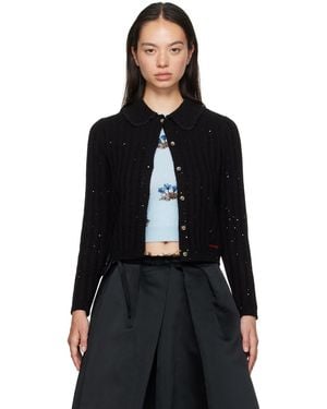 ShuShu/Tong Sequined Wool-Blend Lace-Trim Cardigan - Black