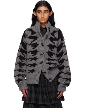 OPEN YY Cardigan Cowichan Gris À Motif Pied-De-Poule - Noir